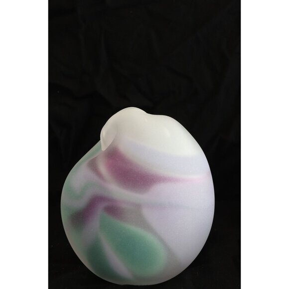 Vtg 1970's Purple Green Iridescent Bulbous Vase Abstract Design Studio Art Glass - Picture 3 of 9